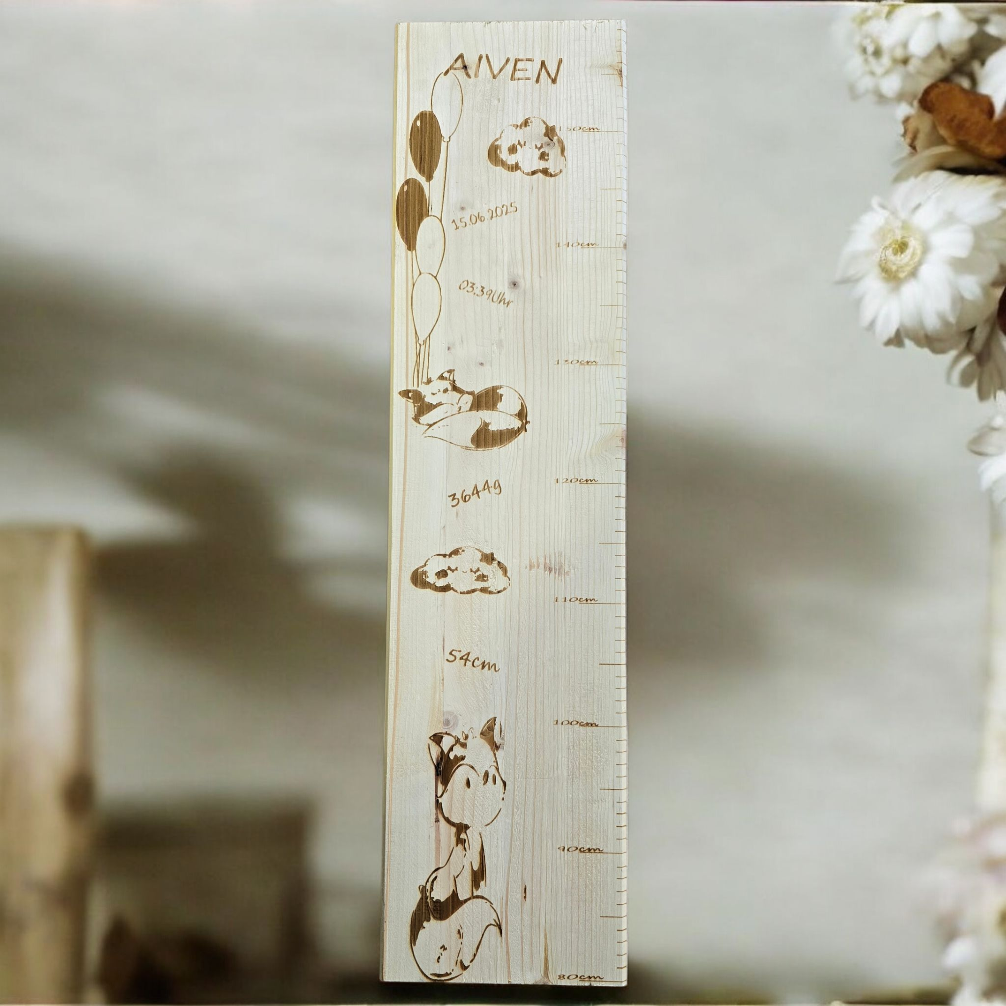 Metermaß Kinder Personalisierbar, Geschenk zur Geburt, Fuchs